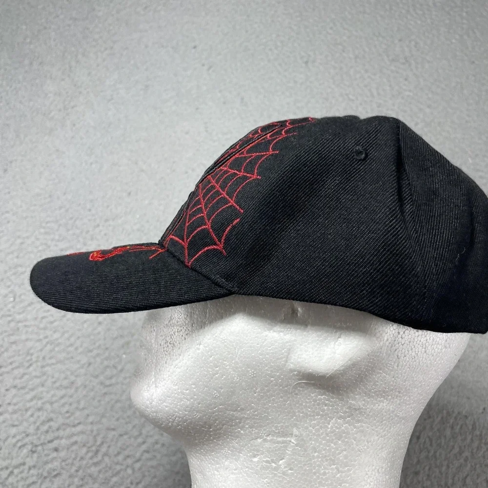 Hot Leathers Hat Cap Snap Back One Size Mens Black Spider Web Skull Biker Horror - Picture 2 of 6